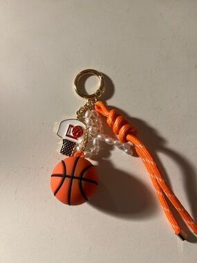 Orange Basketball Charm Keychain with Bead Accents